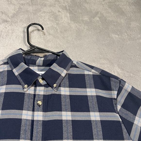 Mizzen Main Shirt Mens XL Trim Fit Blue Gray Plaid Button Down Stretch Made USA - Picture 3 of 9